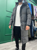 Cargar imagen en el visor de la galería, CHAQUETA DE PLUMAS LARGA - GRIS
