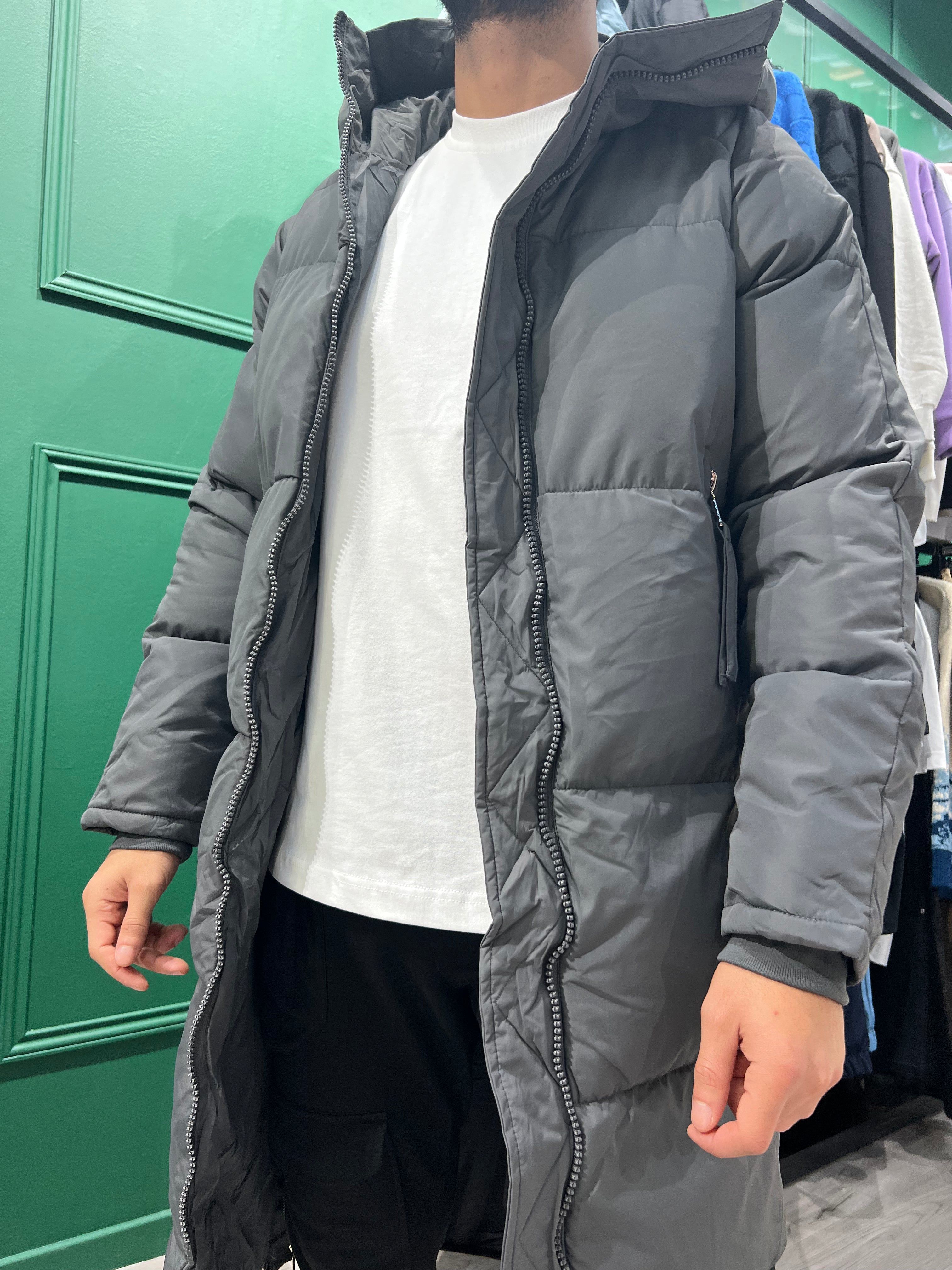 CHAQUETA DE PLUMAS LARGA - GRIS